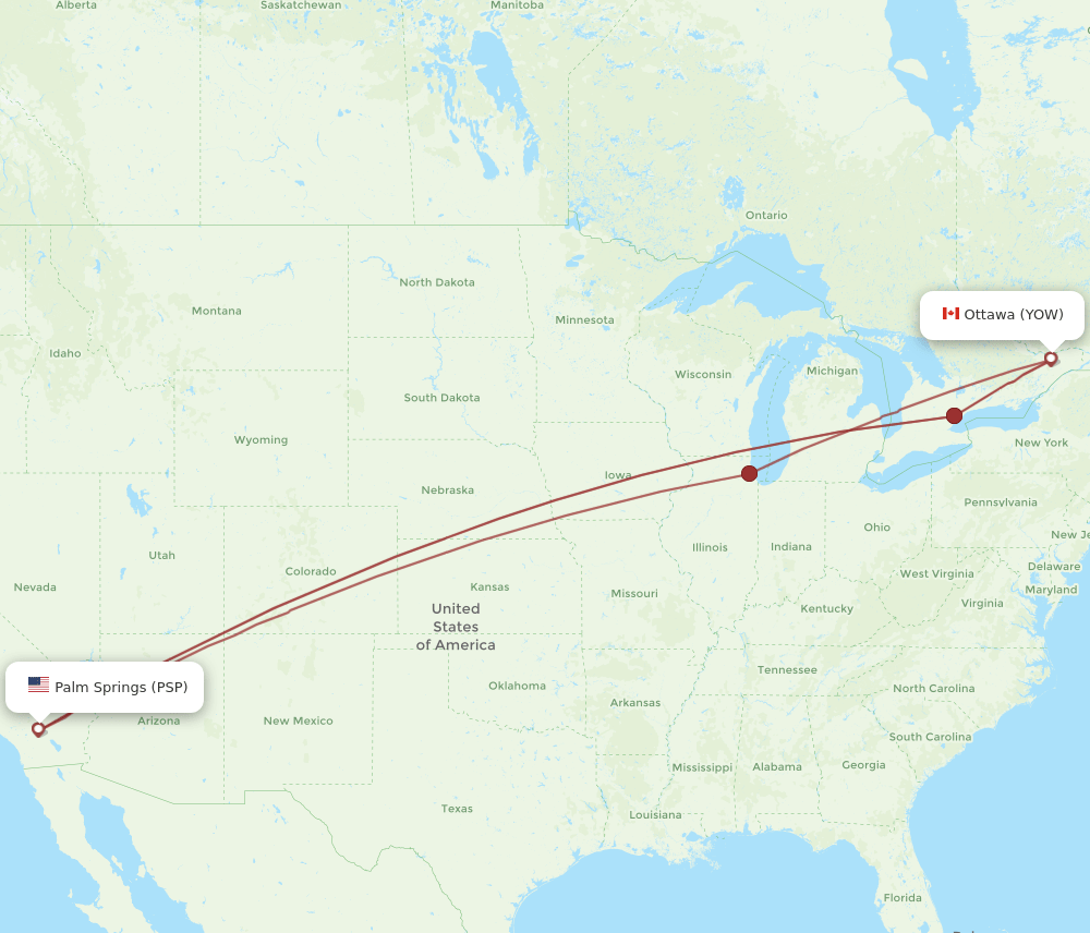 PSP to YOW flights and routes map