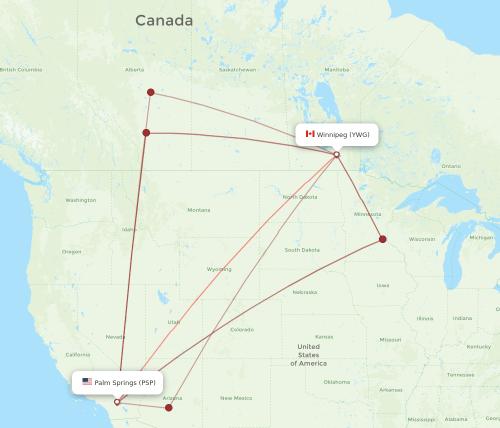 PSP to YWG flights and routes map
