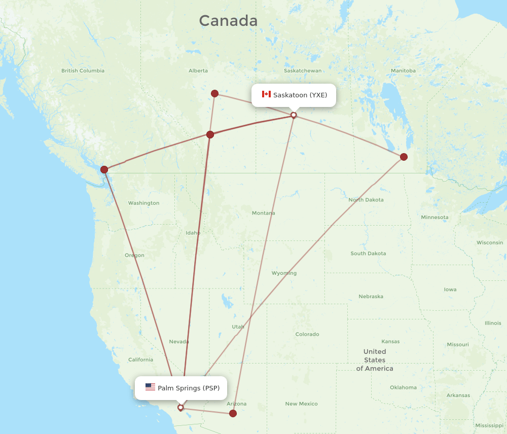 PSP-YXE flight routes