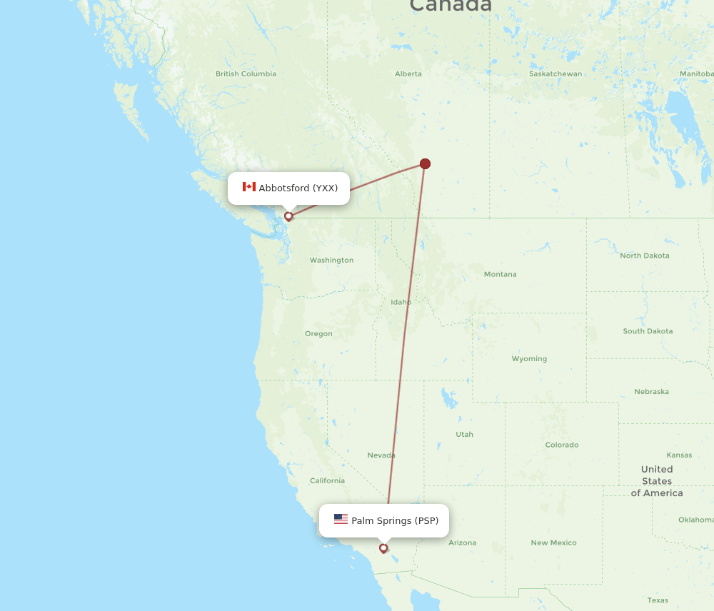 Vancouver - Palm Springs route map and flight paths