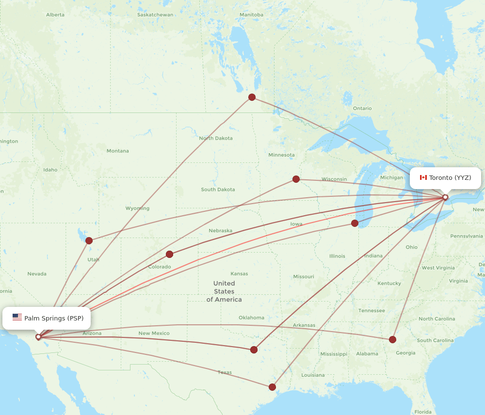 PSP to YYZ flights and routes map