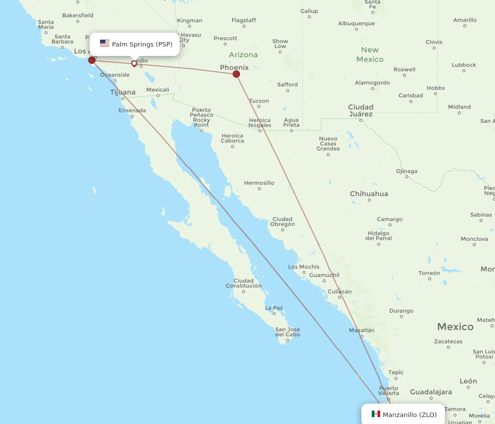 ZLO to PSP flights and routes map