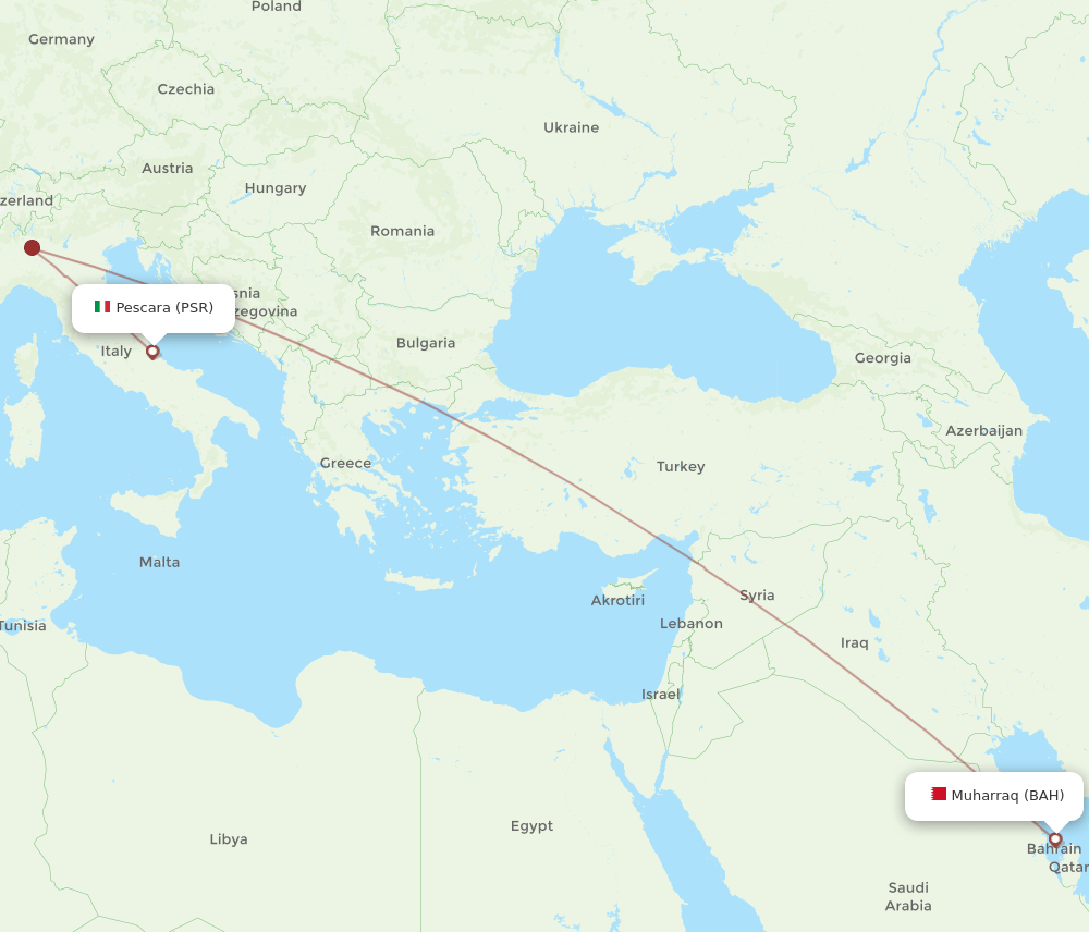 Bahrain - Pescara route map and flight paths