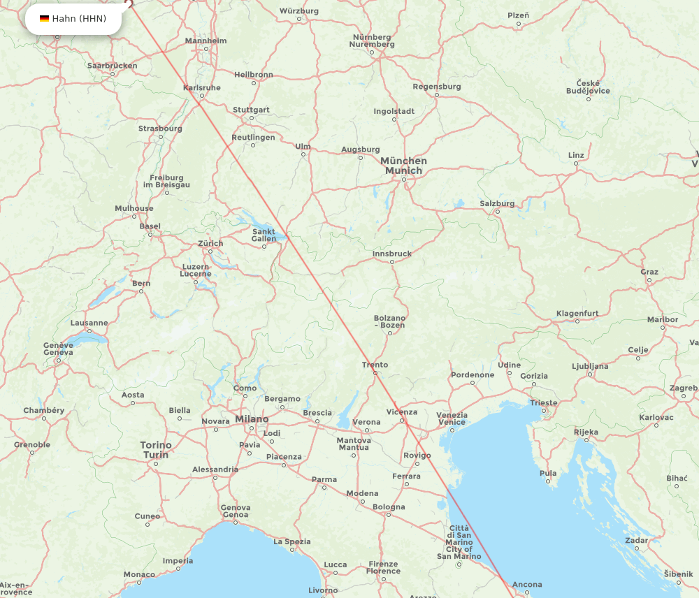 Pescara - Hahn route map and flight paths
