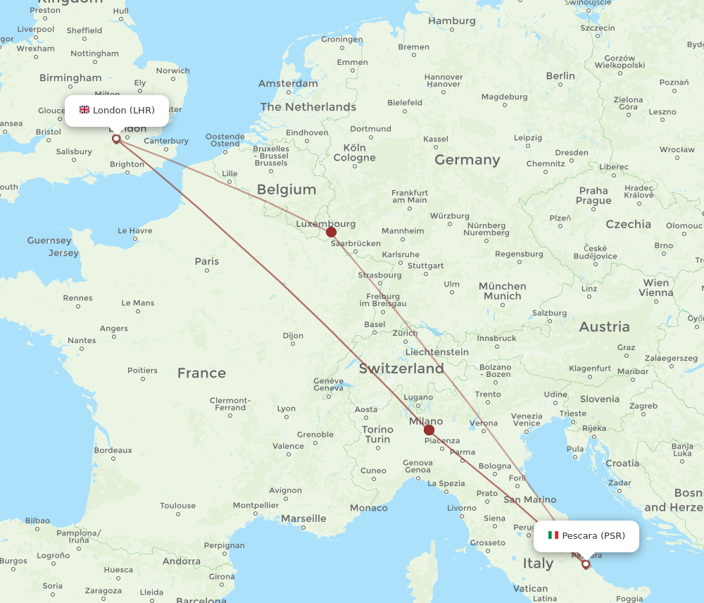 PSR to LHR flights and routes map