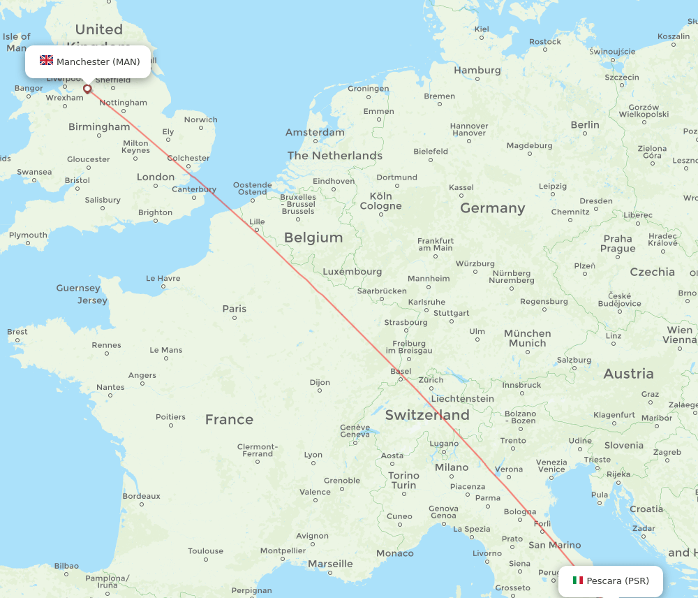 PSR to MAN flights and routes map