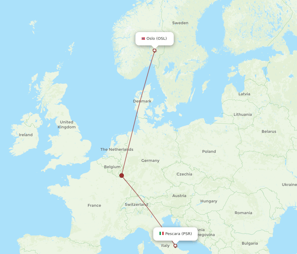 Oslo - Pescara route map and flight paths