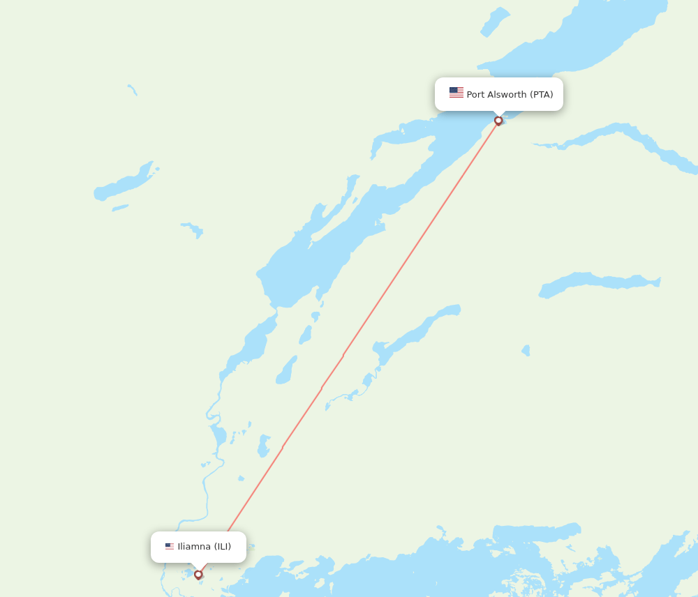 Port Alsworth - Iliamna route map and flight paths