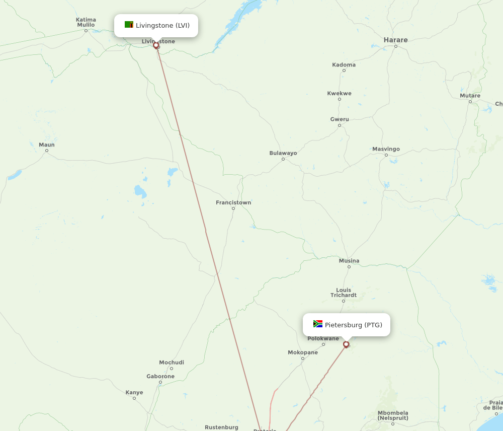Livingstone - Polokwane route map and flight paths