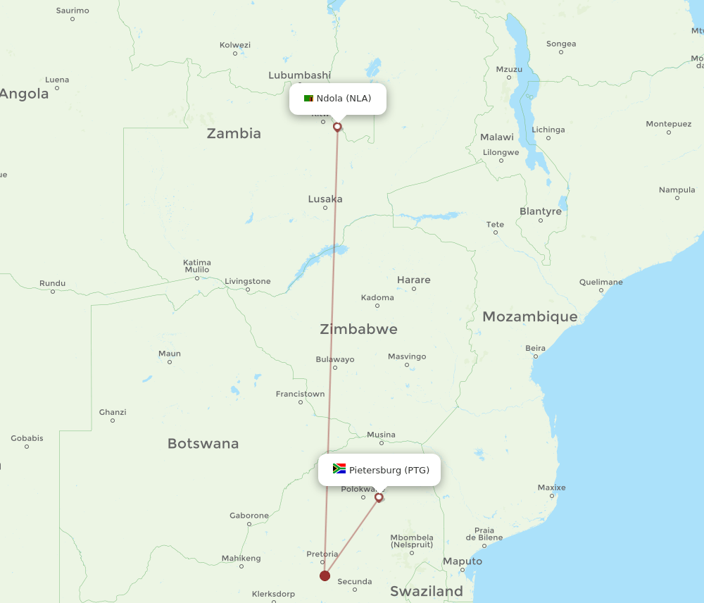 PTG to NLA flights and routes map