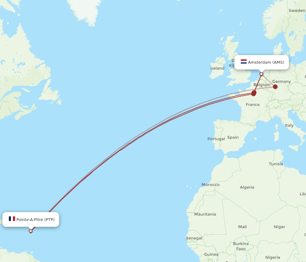 PTP to AMS flights and routes map