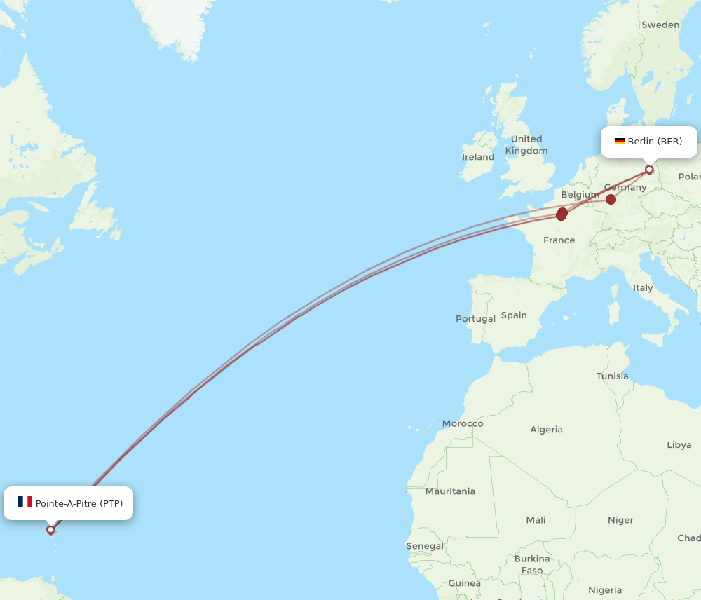 PTP to BER flights and routes map