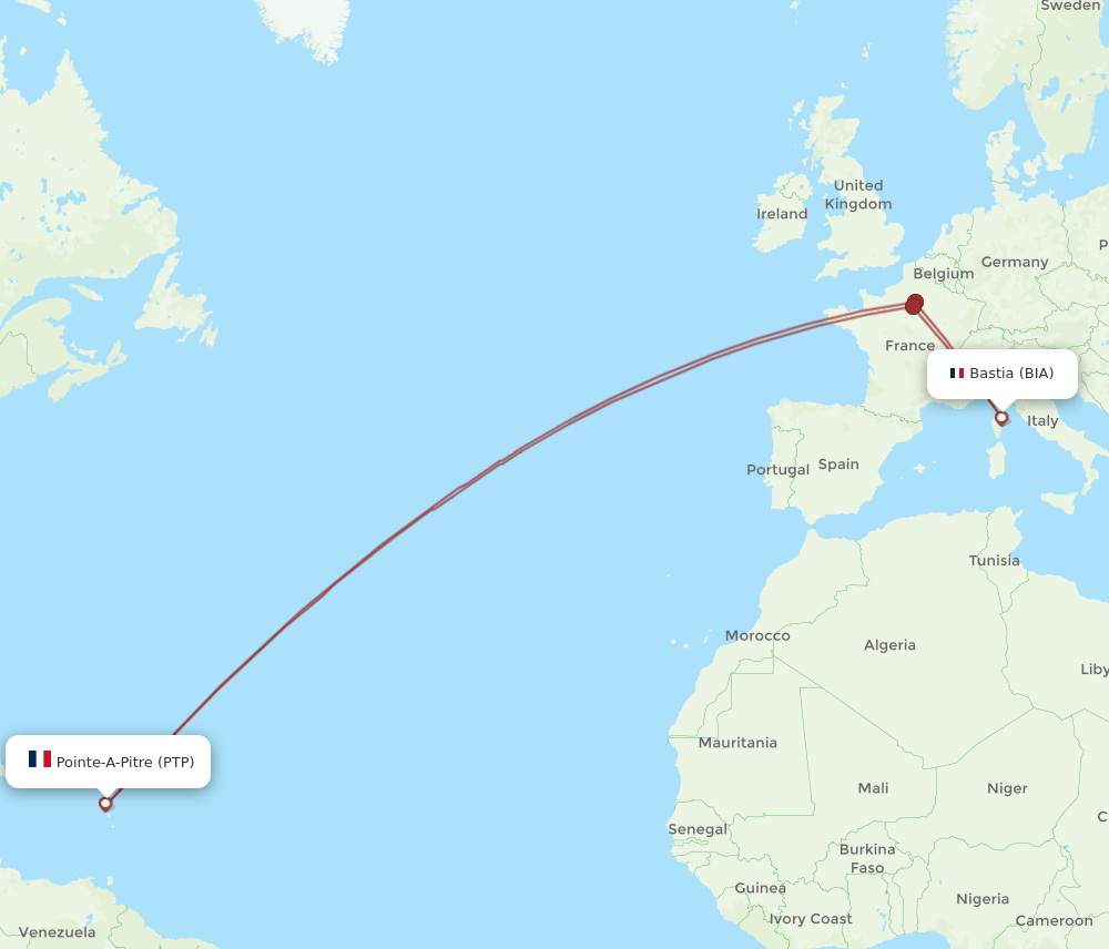 PTP to BIA flights and routes map