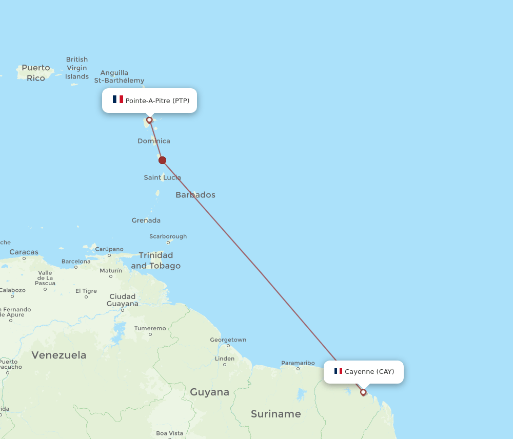 PTP to CAY flights and routes map