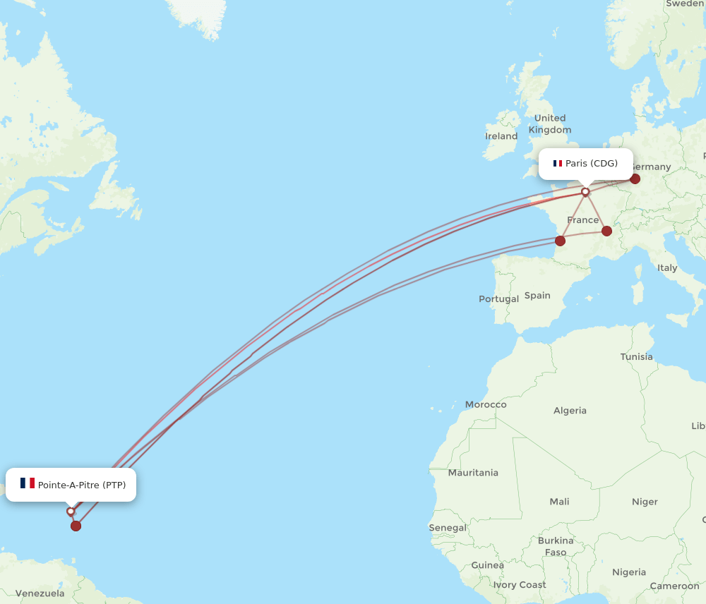 PTP-CDG flight routes