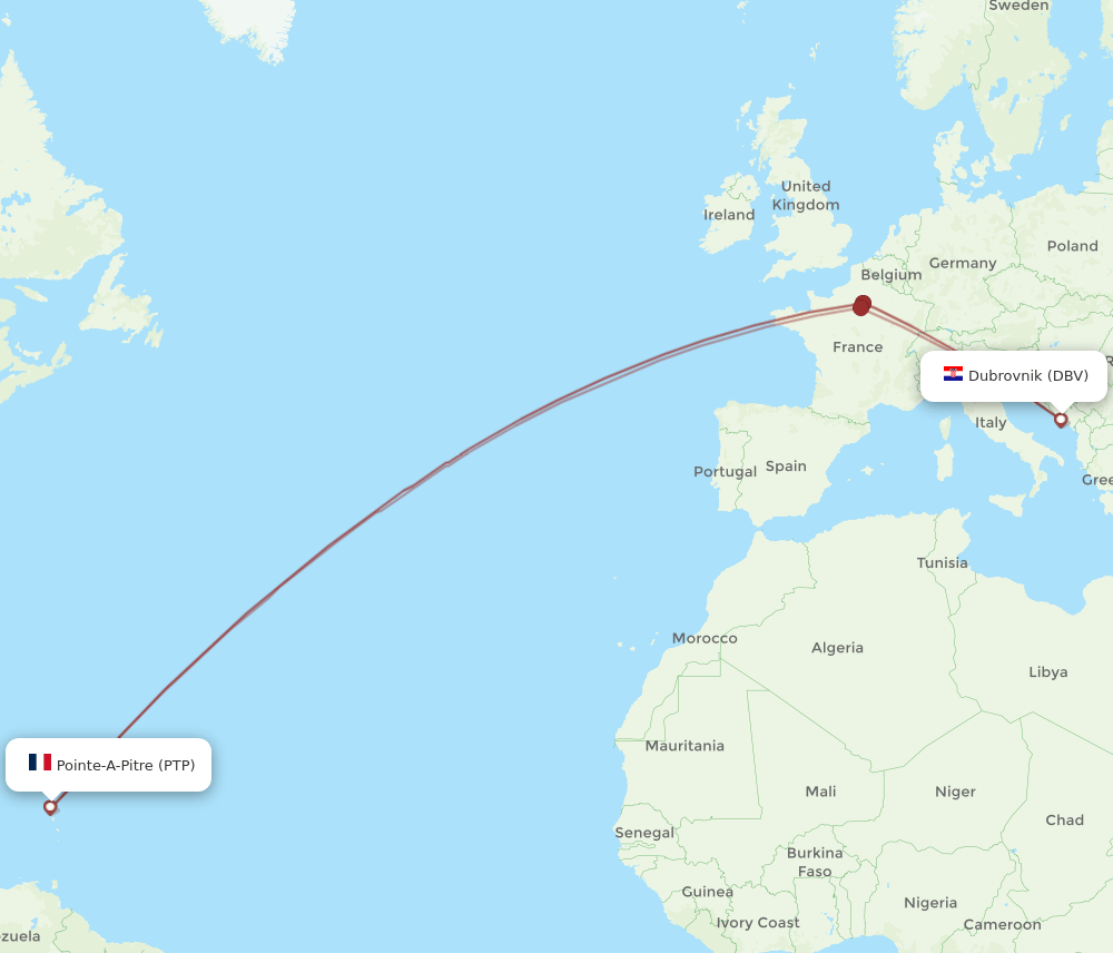 PTP to DBV flights and routes map