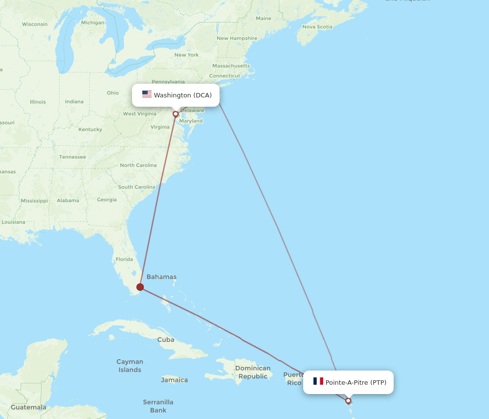 PTP-DCA flight routes