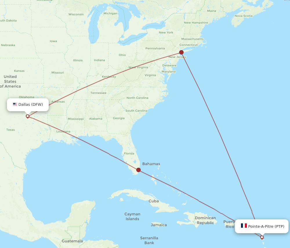 PTP-DFW flight routes