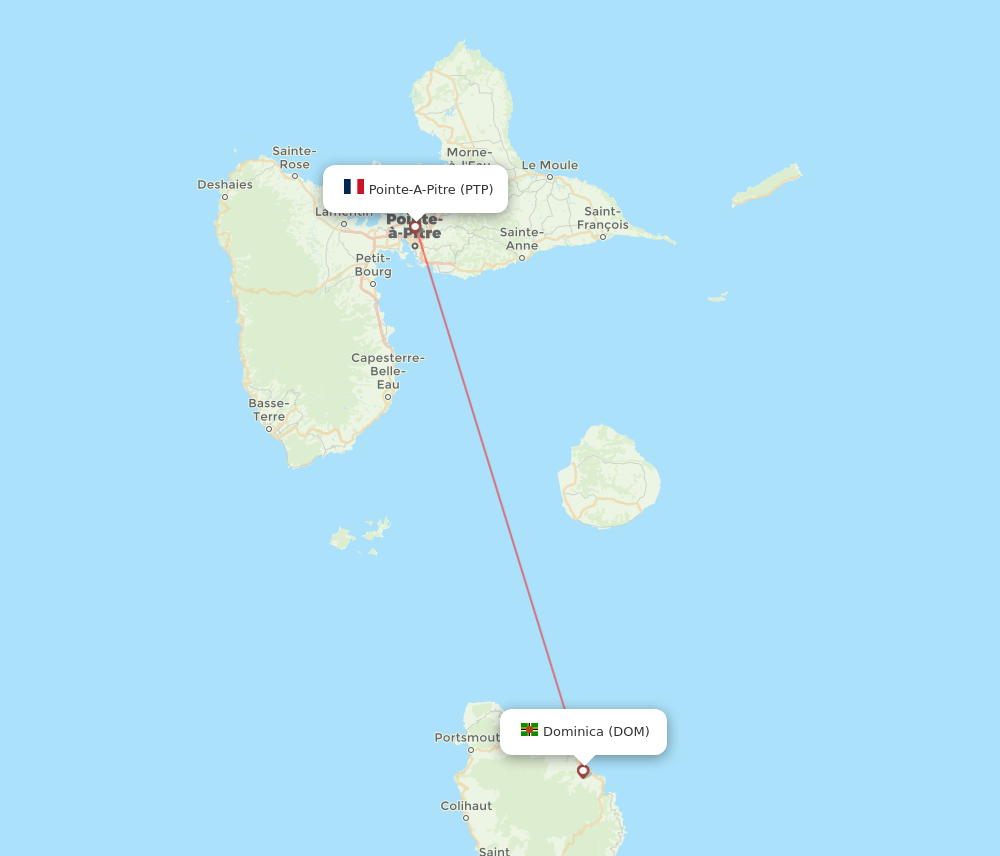 Pointe-a-Pitre - Dominica route map and flight paths