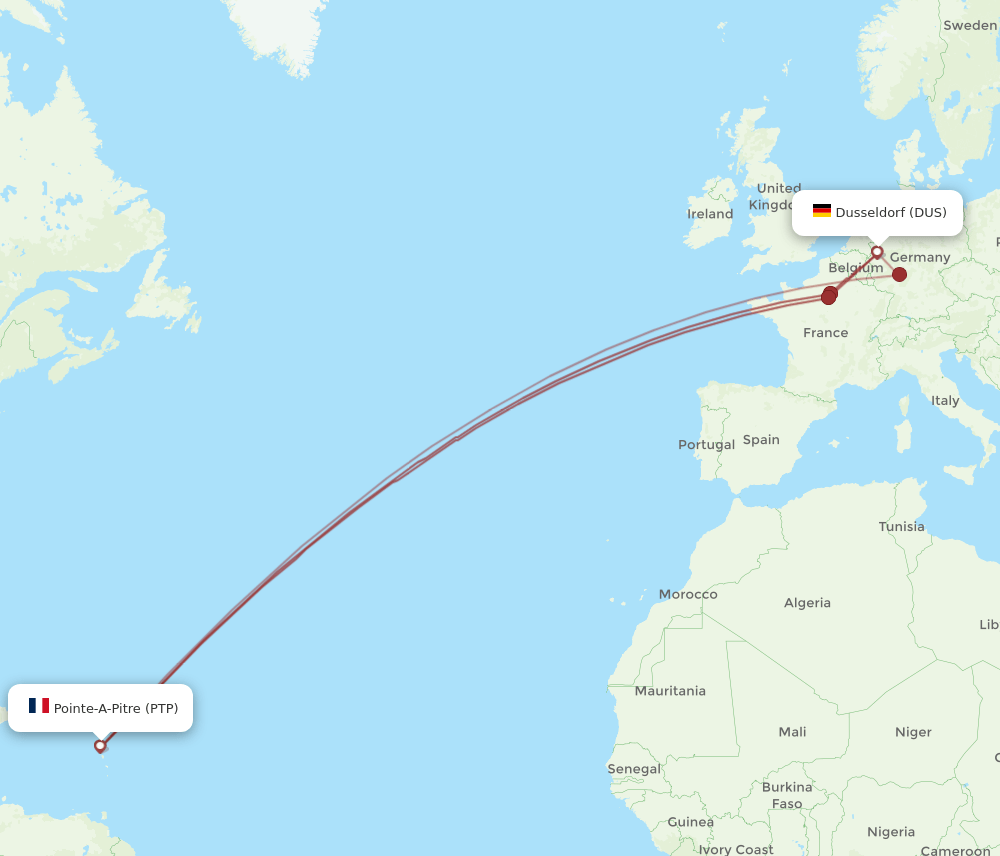 PTP to DUS flights and routes map