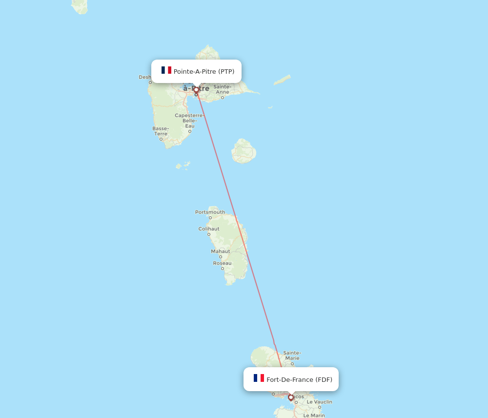 Pointe-a-Pitre - Fort De France route map and flight paths