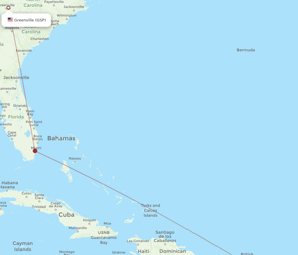 PTP to GSP flights and routes map