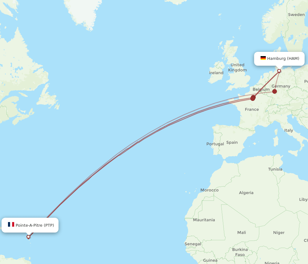 PTP to HAM flights and routes map