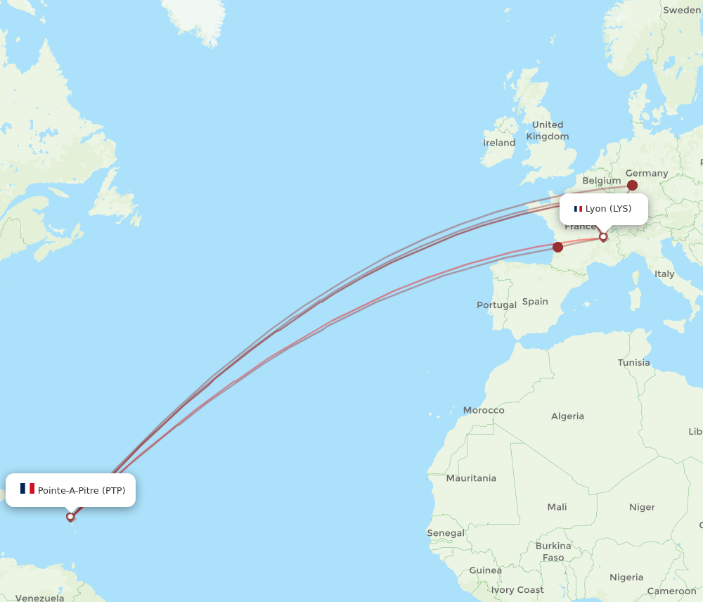 PTP to LYS flights and routes map