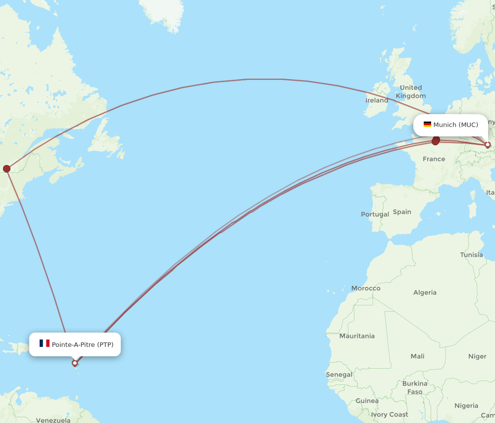PTP to MUC flights and routes map