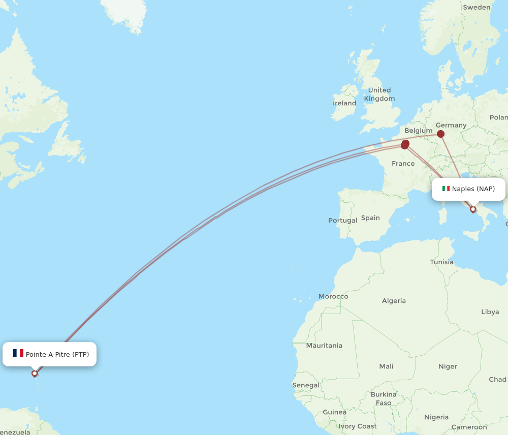 PTP to NAP flights and routes map