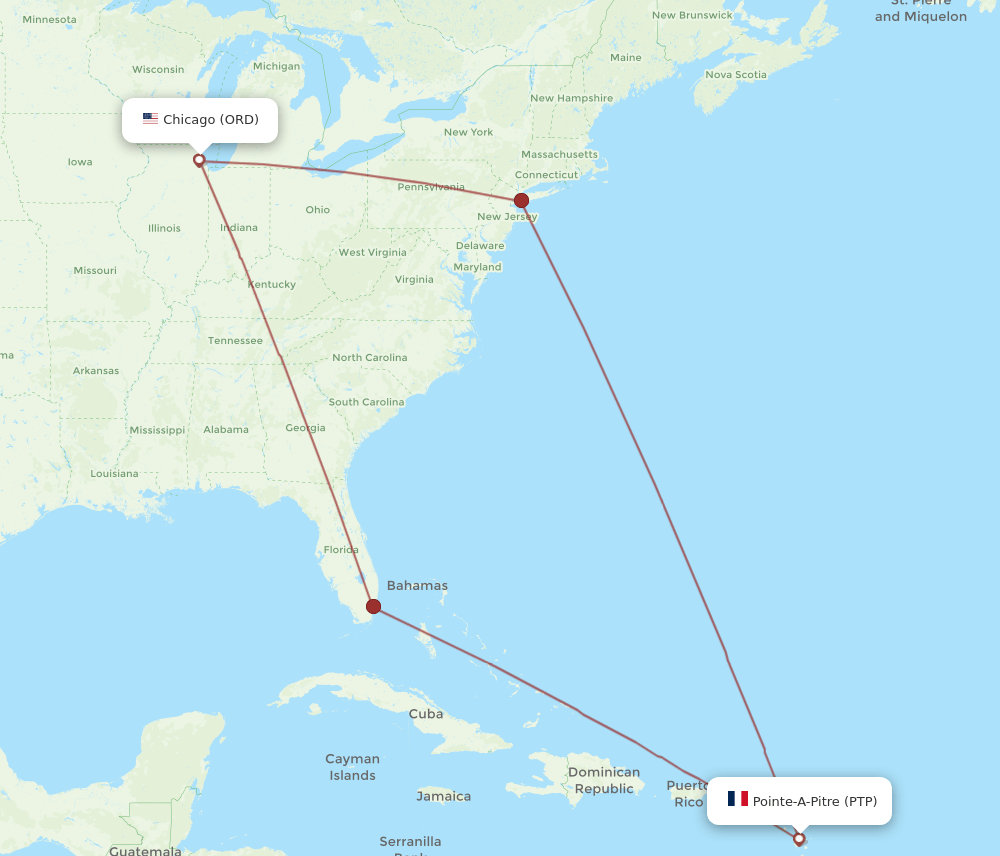 PTP to ORD flights and routes map