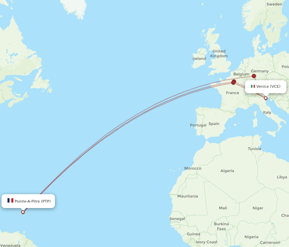 PTP-VCE flight routes