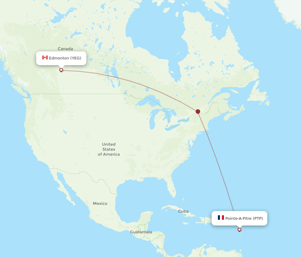 Pointe-a-Pitre - Edmonton route map and flight paths