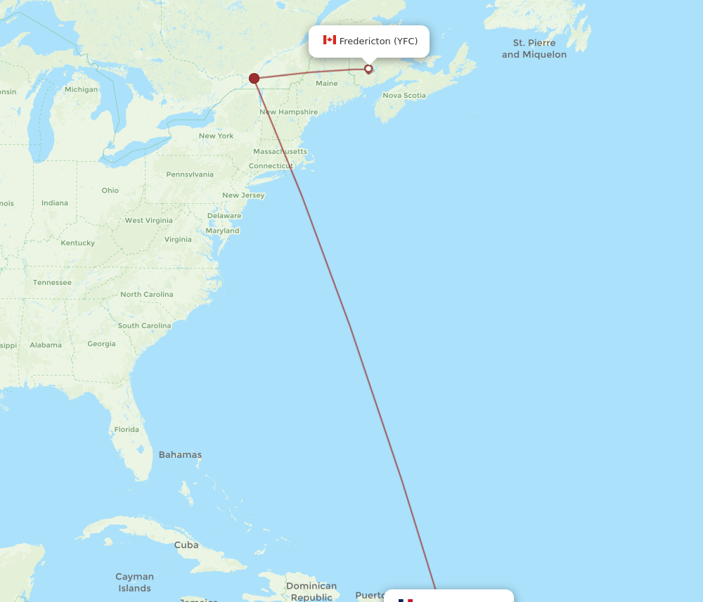 Pointe-a-Pitre - Fredericton route map and flight paths