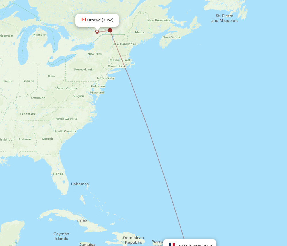 PTP-YOW flight routes