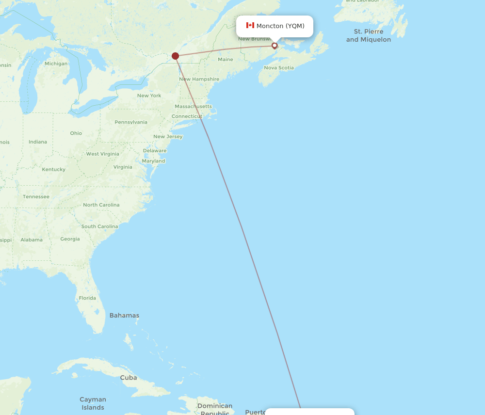PTP-YQM flight routes