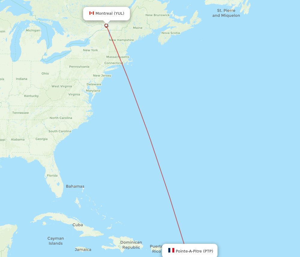 PTP-YUL flight routes