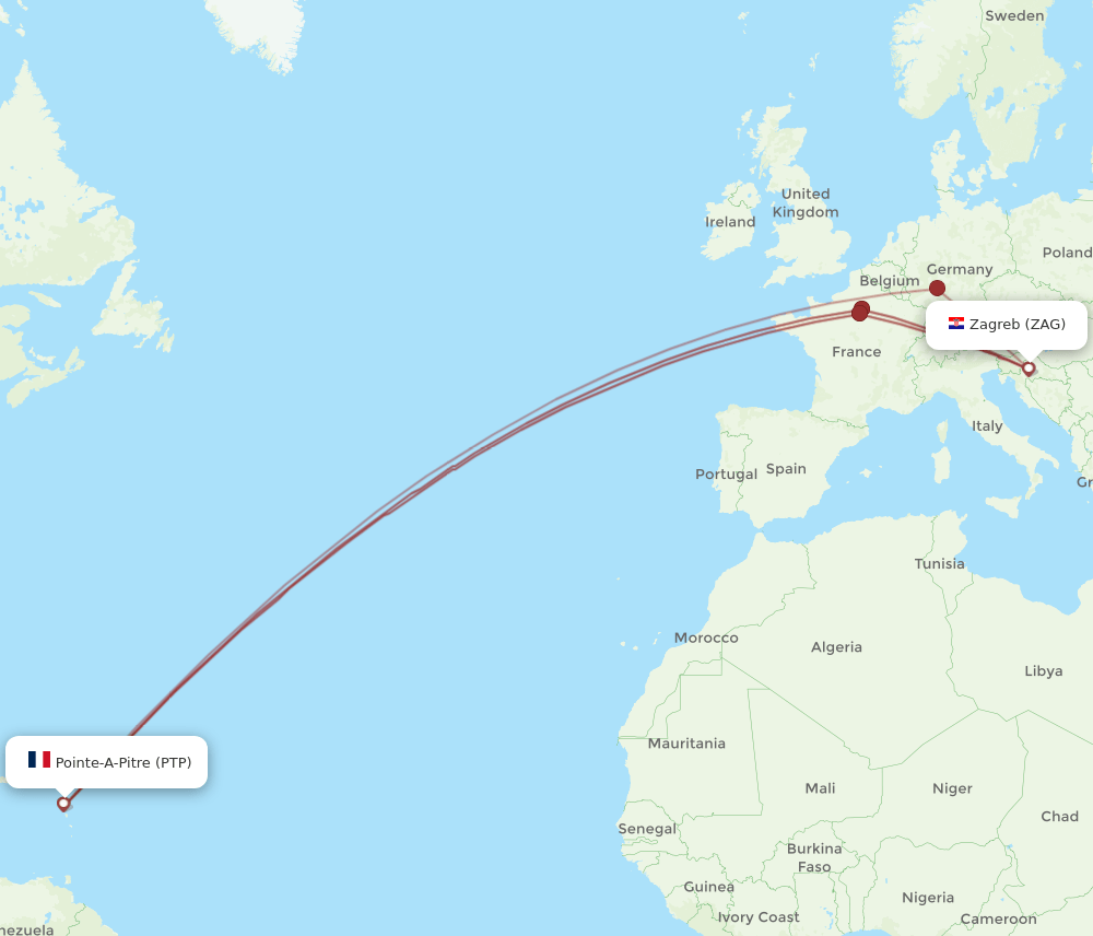 PTP to ZAG flights and routes map