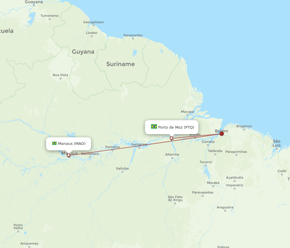 Manaus - Porto de Moz route map and flight paths