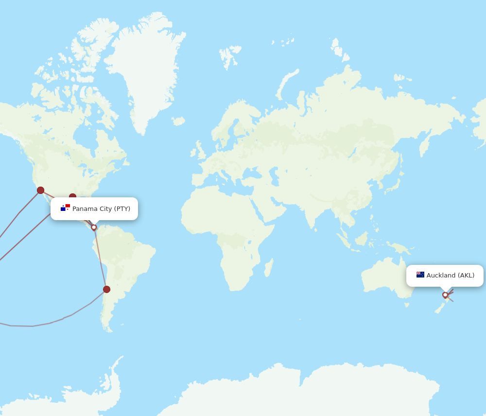 PTY to AKL flights and routes map
