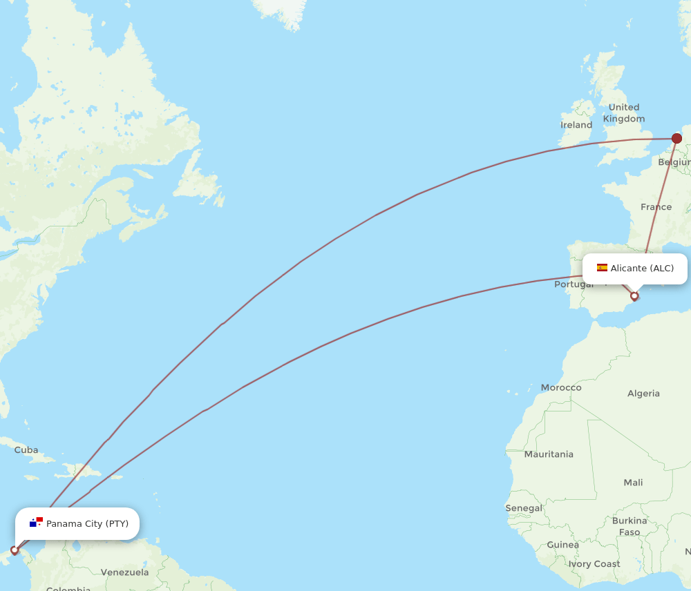 PTY-ALC flight routes