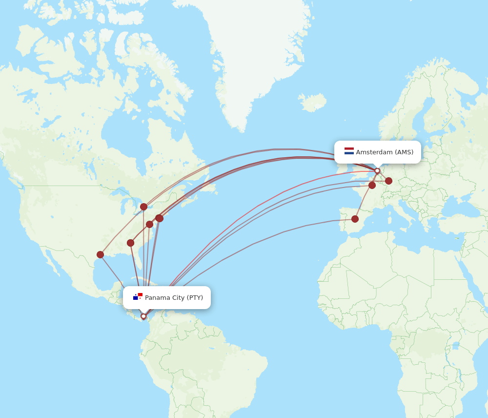 PTY-AMS flight routes