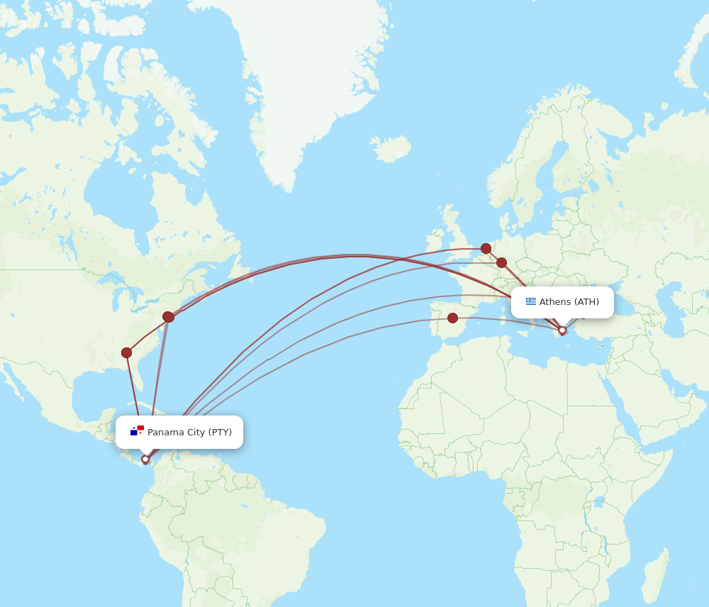 PTY-ATH flight routes