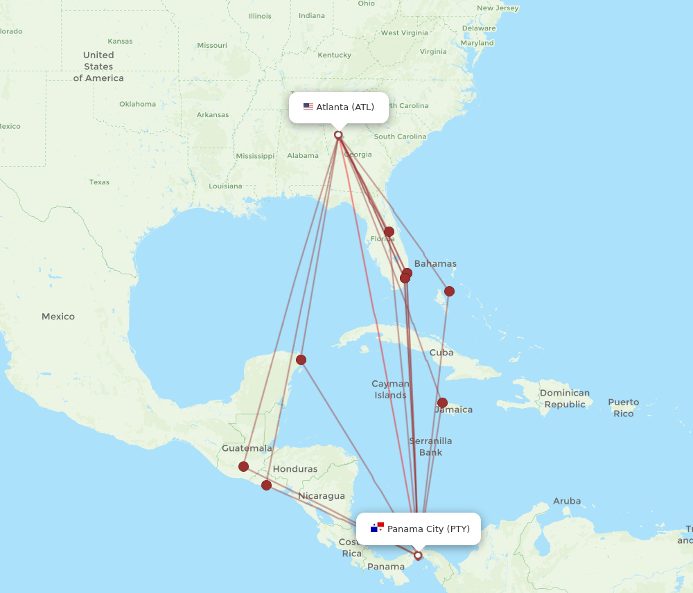 PTY-ATL flight routes