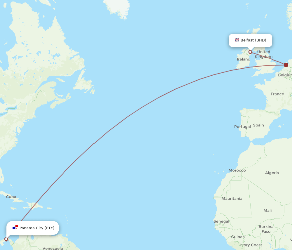 PTY to BHD flights and routes map