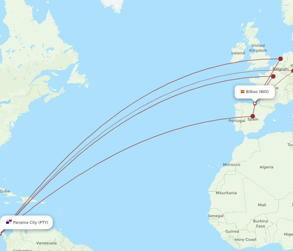 PTY-BIO flight routes