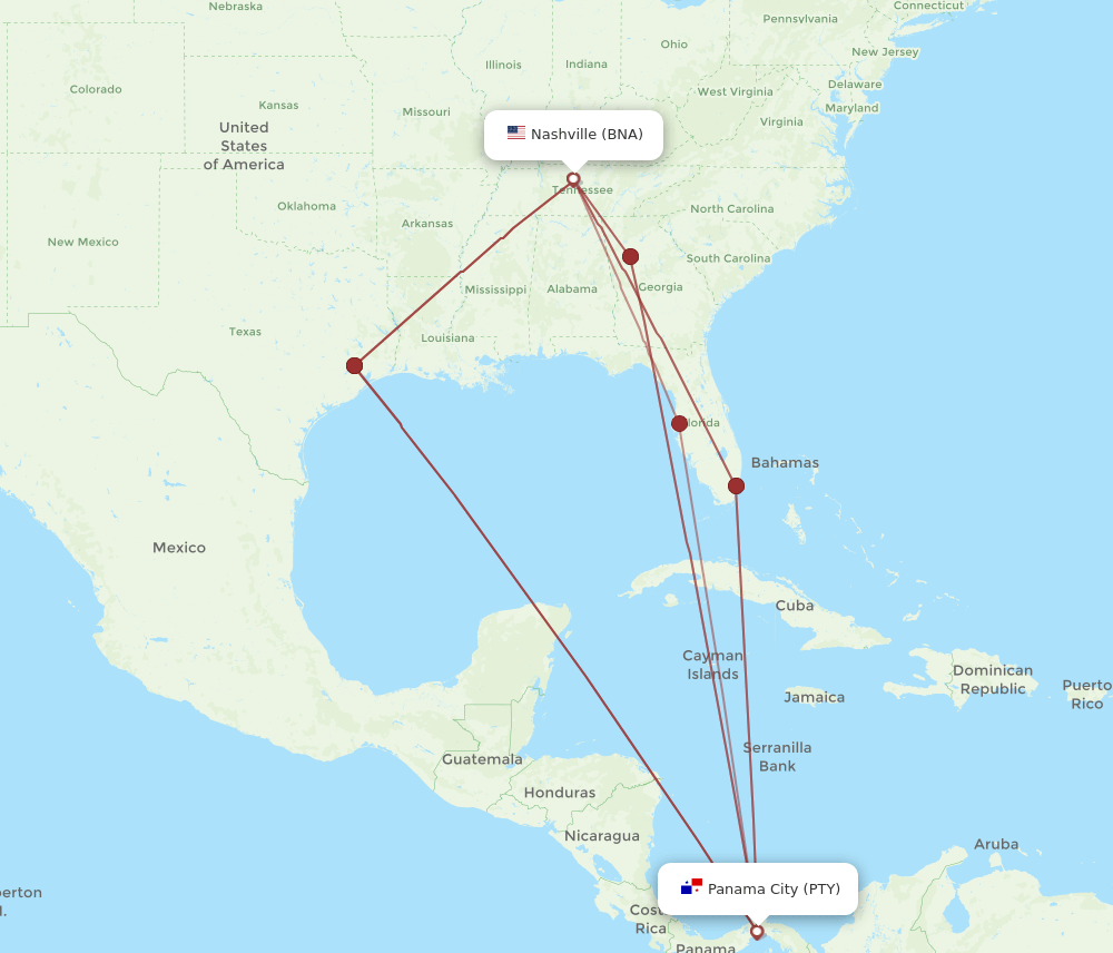 PTY-BNA flight routes