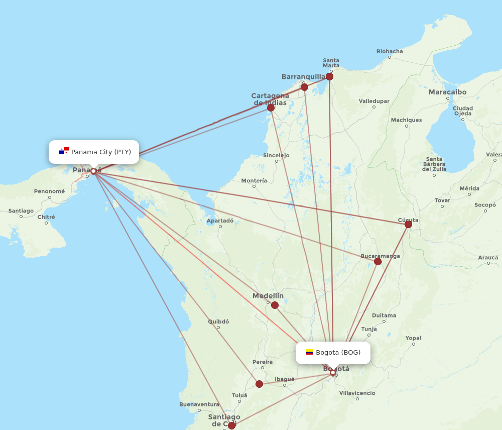 PTY-BOG flight routes