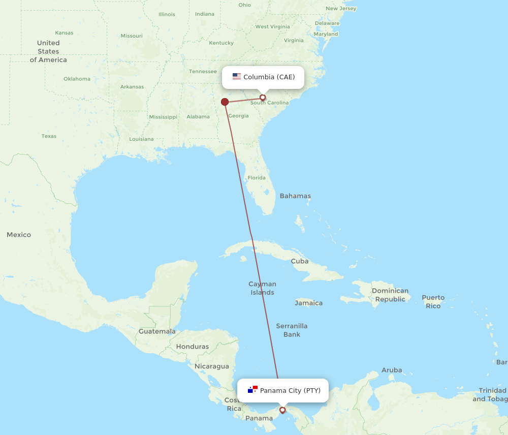 PTY-CAE flight routes
