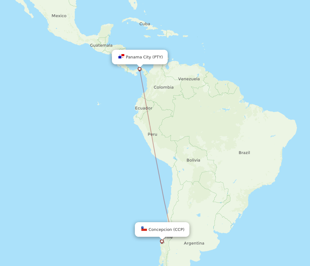 PTY-CCP flight routes